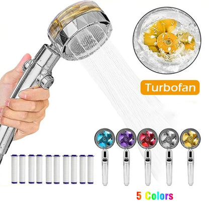 Pressurized Shower Head Water Saving 360 Degrees Rotation Turbo Fan with Filters