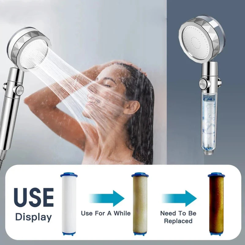 Pressurized Shower Head Water Saving 360 Degrees Rotation Turbo Fan with Filters