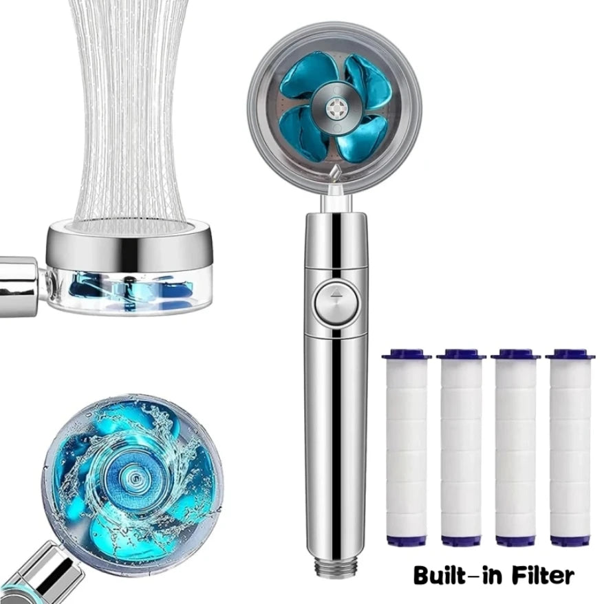 Pressurized Shower Head Water Saving 360 Degrees Rotation Turbo Fan with Filters