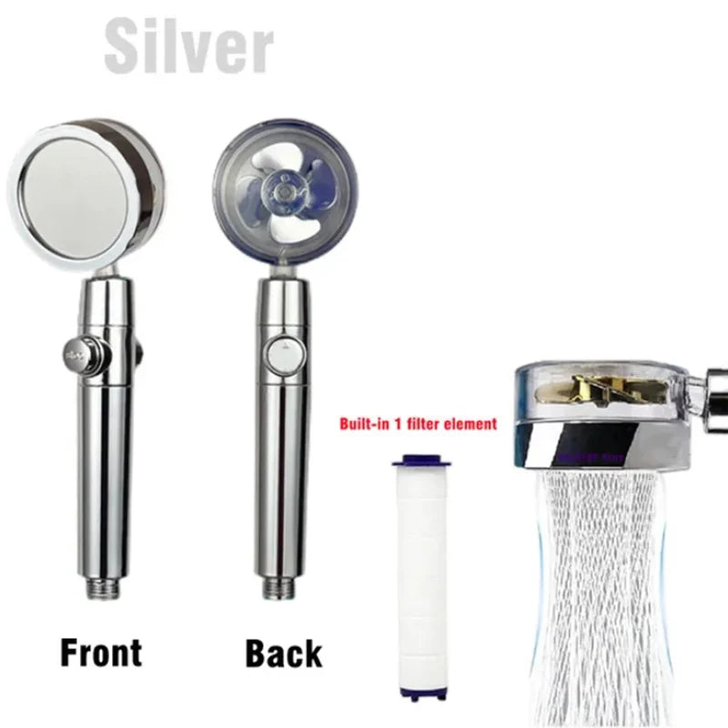 Pressurized Shower Head Water Saving 360 Degrees Rotation Turbo Fan with Filters