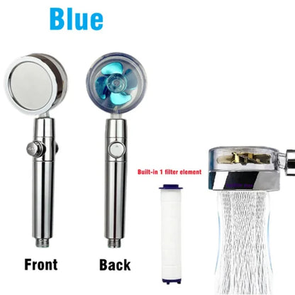 Pressurized Shower Head Water Saving 360 Degrees Rotation Turbo Fan with Filters