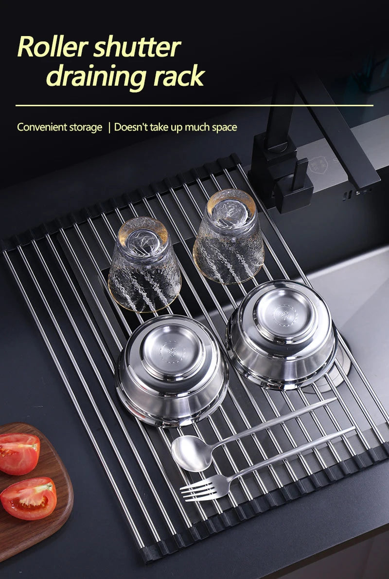 Folded kitchen sink stainless steel draining rack