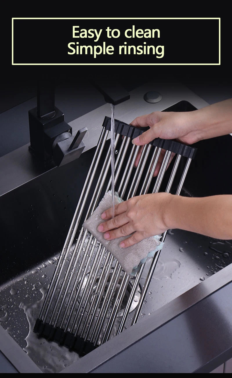 Folded kitchen sink stainless steel draining rack