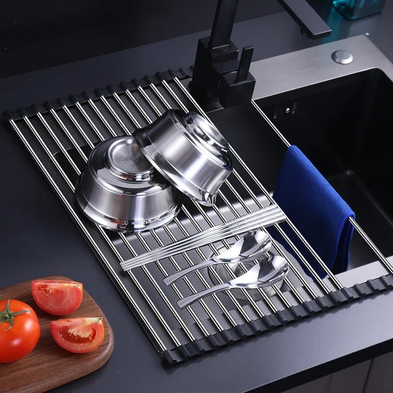 Folded kitchen sink stainless steel draining rack