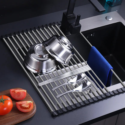 Folded kitchen sink stainless steel draining rack