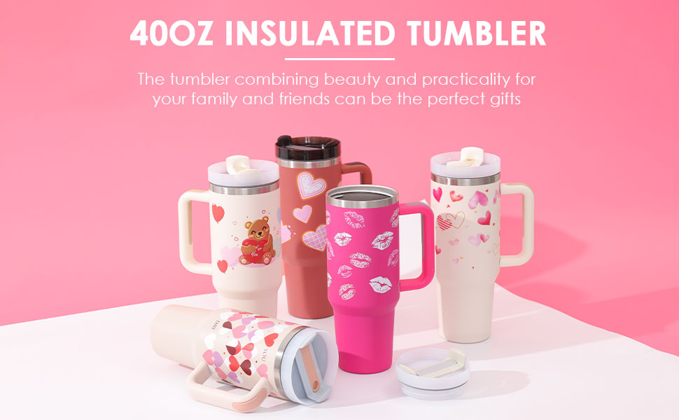 Tumbler With Handle Straw Insulated 40 Oz