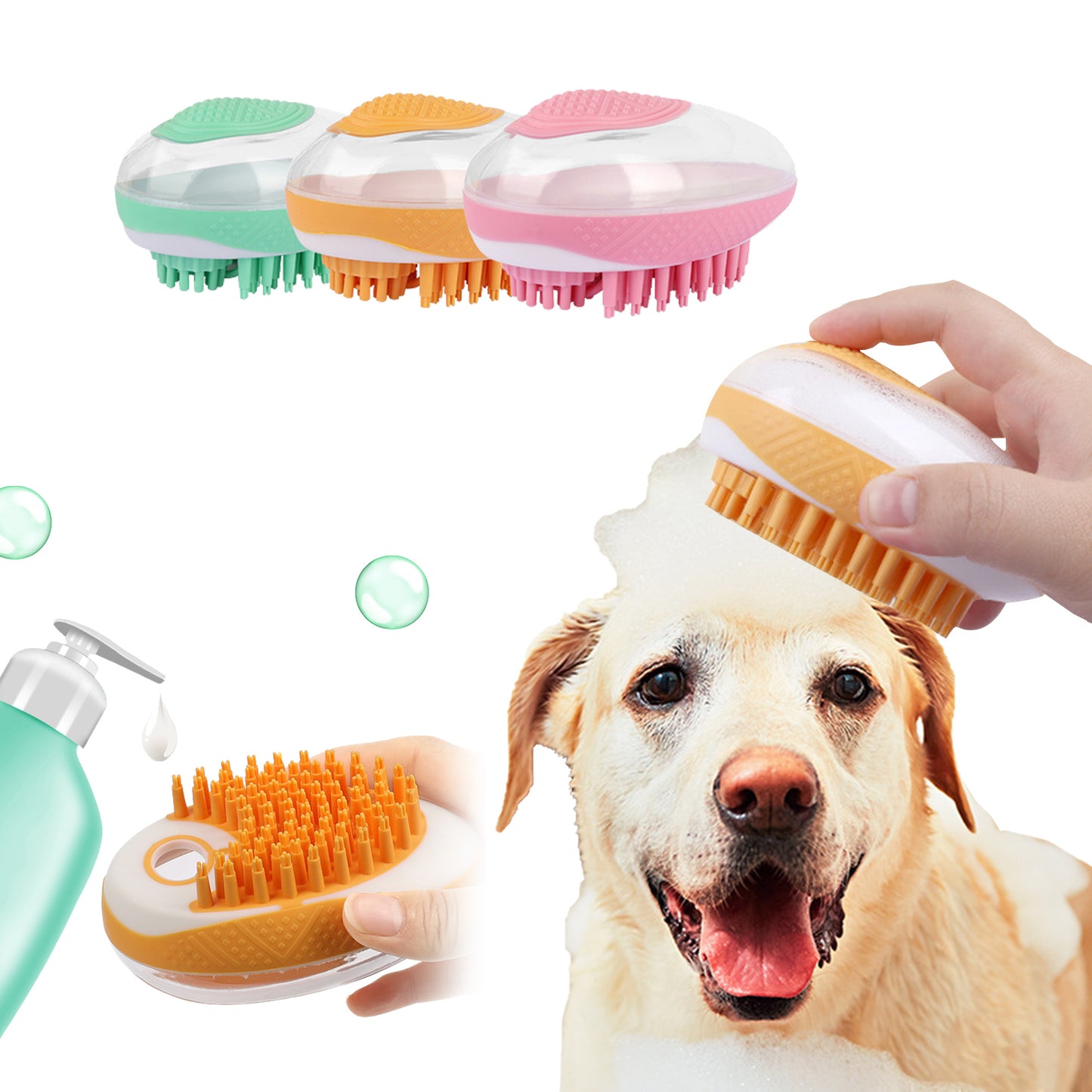 Pet Bath Brush 2-in-1 SPA Massage Hair Grooming Soft Silicone - 1click2pick